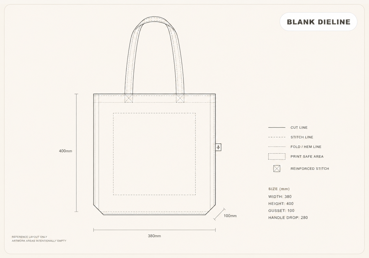 Cotton tote blank dieline