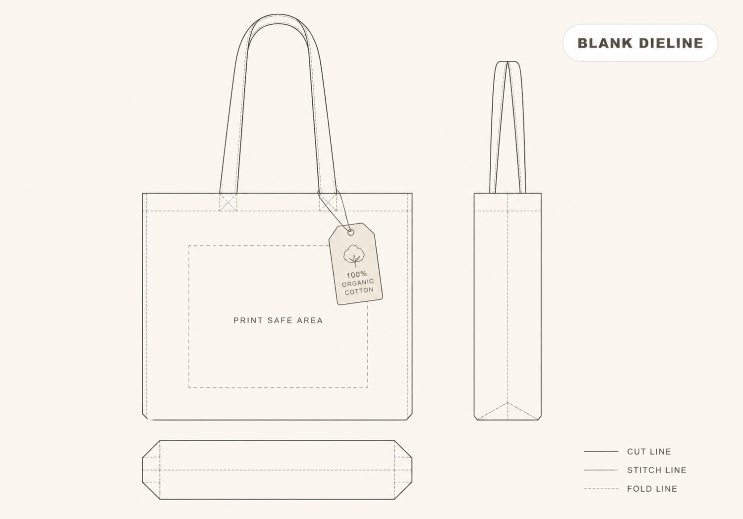 Organic cotton bag blank dieline